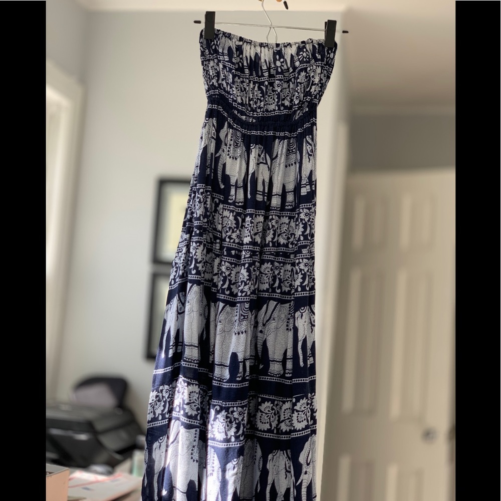 Strapless flowy OS Thai elephant print maxi